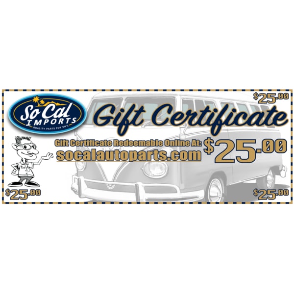 So. Cal. Classic VW Parts Gift Certificate