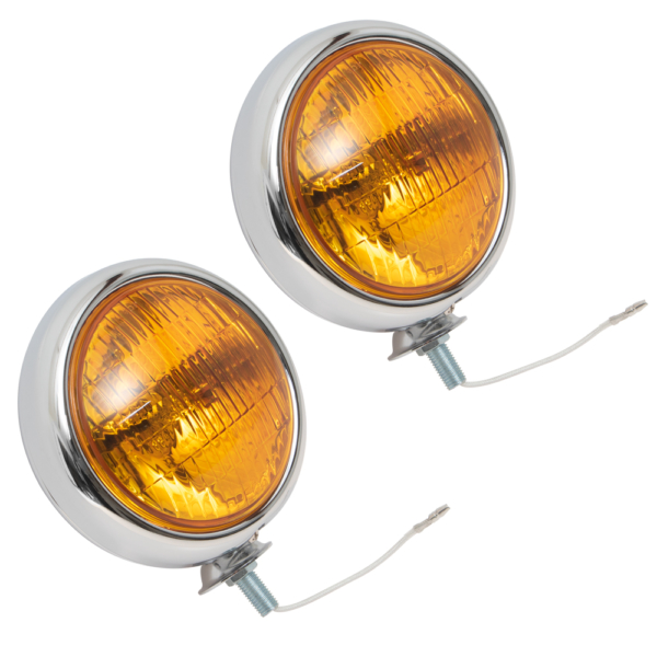 So. Cal. Classic VW Parts Chrome Fog Lights with Amber Lens, 12 Volt, 5" Diameter