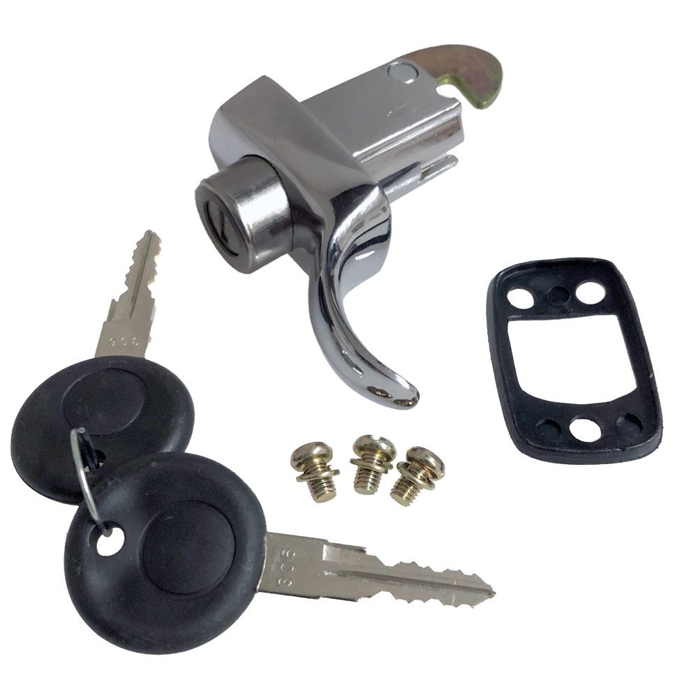 thumbnail image 2 of Volkswagen Beetle T1 Engine Deck Lid Lock – 3 Screw, Chrome, 1967-1971 (Fits T2 Bus 1967) 2 of 5