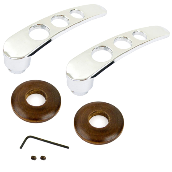 So. Cal. Classic VW Parts Door Handles, Chrome Levers with Wood Grain Rosettes