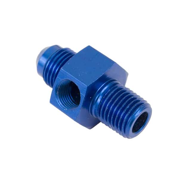 So. Cal. Classic VW Parts -6 AN Male to 1/4" NPT Male Straight Adapter with 1/8" NPT Gauge Port