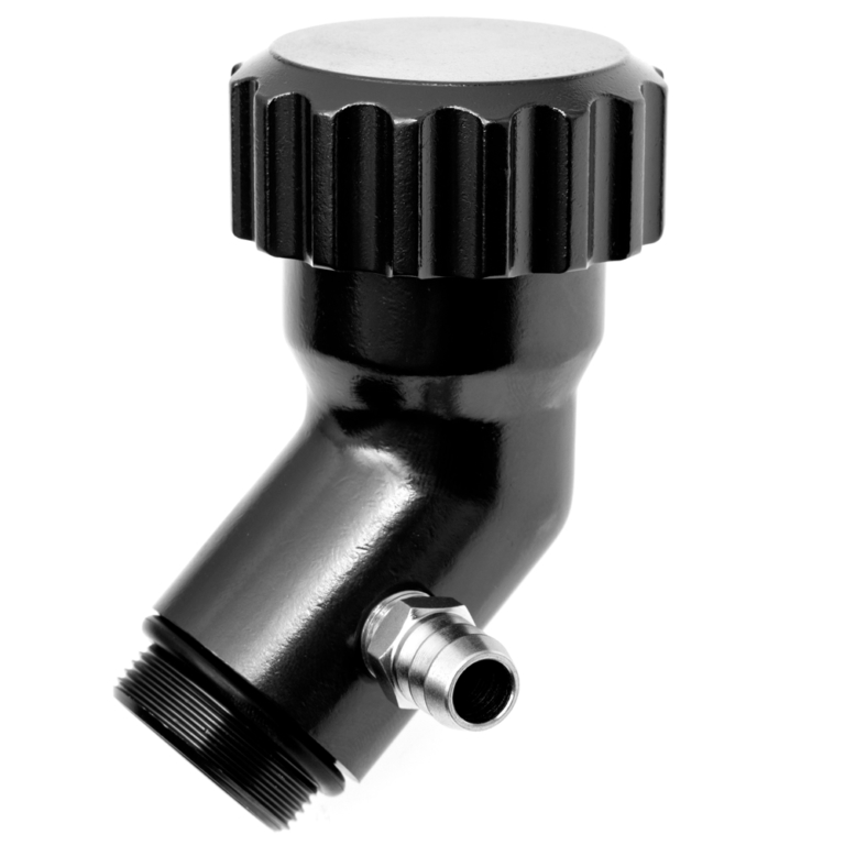Angled Oil Filler Extension with Billet Aluminum Cap, Black Anodized