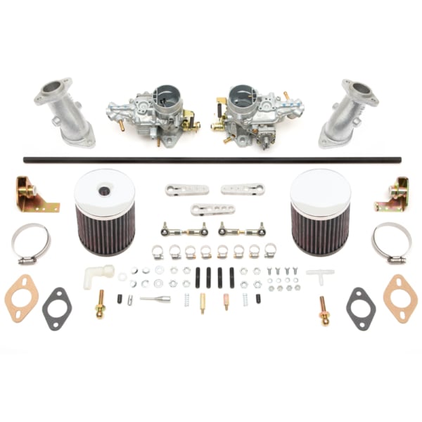 So. Cal. Classic VW Parts Weber Dual 34 ICT Carburetor Kit with Hex Bar Linkage & Air Cleaners, fits Upright Fan Shroud Motors with Single Port Heads