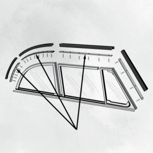 So. Cal. VW Aluminum inserts, top frame to door glass, convertible, 1950-1964