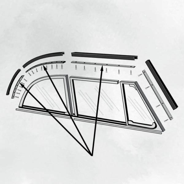 So. Cal. VW - Aluminum inserts, top frame to door glass, convertible, 1972 Super Beetle only