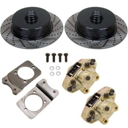 So. Cal. Classic VW Parts - No Hassle Front Disc Brake Kit, Double Drilled, Slotted and Electrostatically Coated, Blank, Fits 1966-1977 Bug, Ghia & Thing Stock Drum Spindles