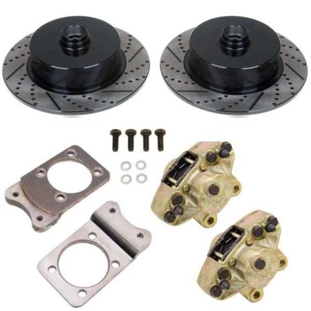 So. Cal. Classic VW Parts - No Hassle Front Disc Brake Kit, Double Drilled, Slotted and Electrostatically Coated, Blank, Fits 1971-1979 Super Beetle with Stock Drum Spindles