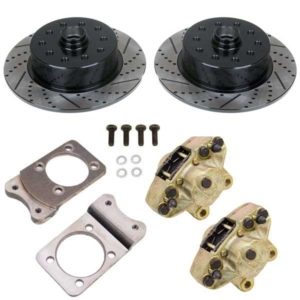 So. Cal. Classic VW Parts - No Hassle Front Disc Brake Kit, Double Drilled, Slotted and Electrostatically Coated, Chevy 5 x 4 ¾” and Ford 5 x 4 ½”, Fits 1971-1979 Super Beetle with Stock Drum Spindles
