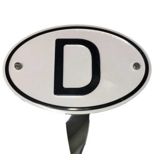 So. Cal. Classic VW Parts - “D” Sign with Stainless Steel Mounting Bracket for Rear Bumber, Fits 1950-1971 Bug and Ghia