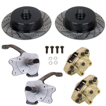 So. Cal. Classic VW Parts - Front Disc Brake Kit With Stock Disc Spindles, Double Drilled, Slotted and Electrostatically Coated, Blank, No lug Pattern, fits 1966-1977 Bug & Ghia