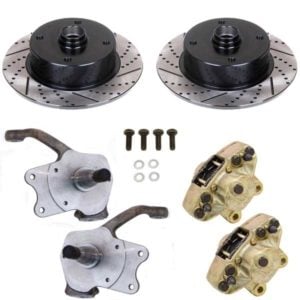 So. Cal. Classic VW Parts - Front Disc Brake Kit With Stock Disc Spindles, Double Drilled, Slotted and Electrostatically Coated, 4-Lug VW Pattern – 4 x 130mm, fits 1966-1977 Bug & Ghia