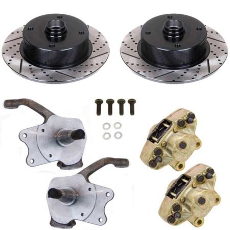 So. Cal. Classic VW Parts - Front Disc Brake Kit With Stock Disc Spindles, Double Drilled, Slotted and Electrostatically Coated, 4-Lug VW Pattern – 4 x 130mm, fits 1966-1977 Bug & Ghia