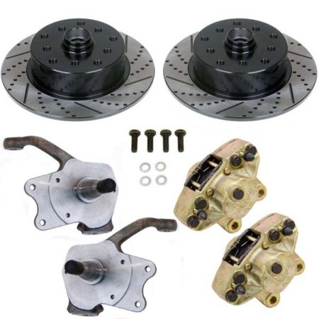 So. Cal. Classic VW Parts - Front Disc Brake Kit With Stock Disc Spindles, Double Drilled, Slotted and Electrostatically Coated, Porsche 5 x 130mm and Bus 5 x 112mm, fits 1966-1977 Bug & Ghia